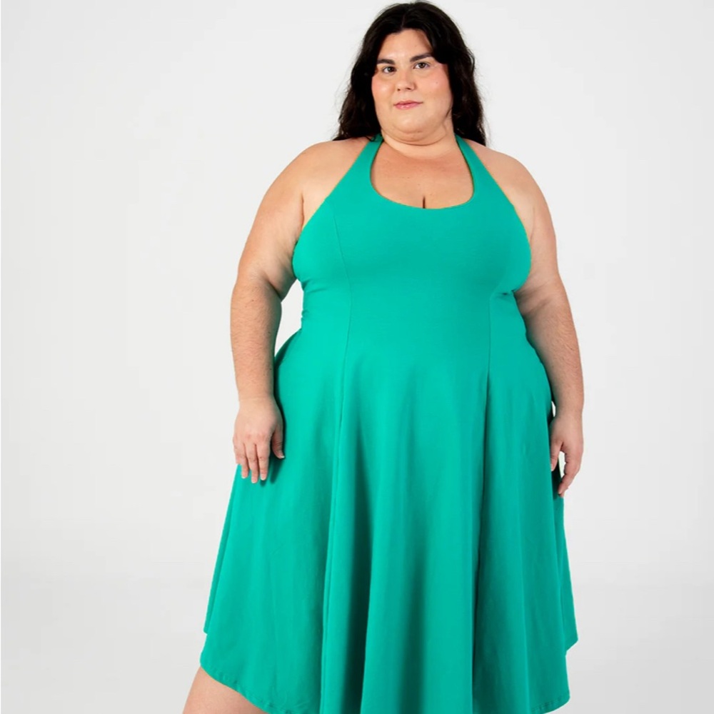Manners London Beela Neck Asri Midi Petite dress in Teal, size XL